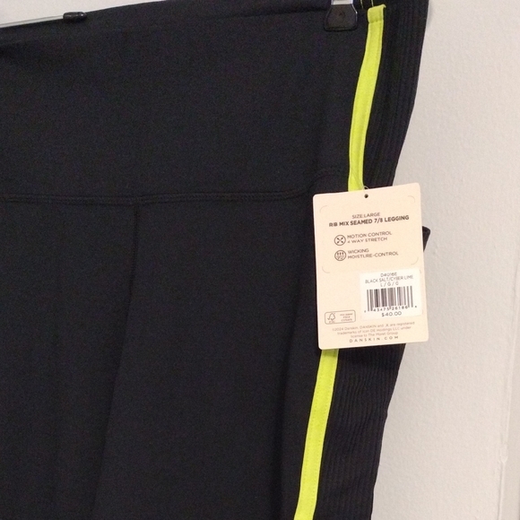 Danskin Black Leggings with Neon Yellow Accents - Picture 3 of 4